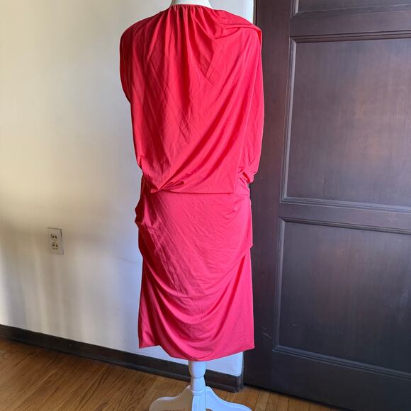 HALSTON HERITAGE | Poppy Red Cap Sleeve Overlay Dress With Draped Waist | XL - Picture 4 of 7